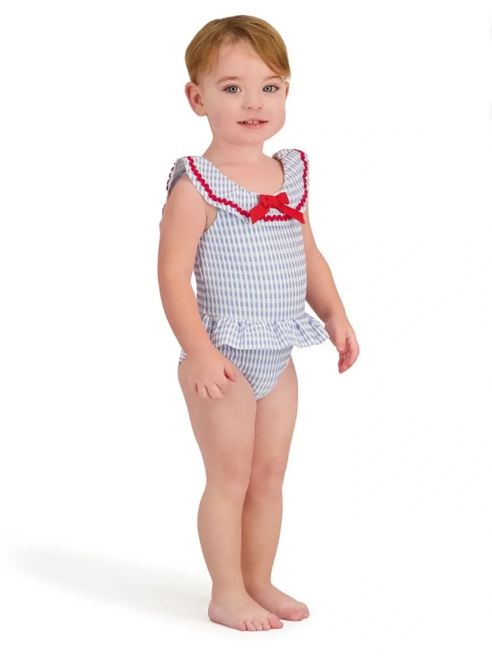 NWT Sperry Baby Girls Seersucker One Piece Swimsuit Blue White Gingham 6 Months